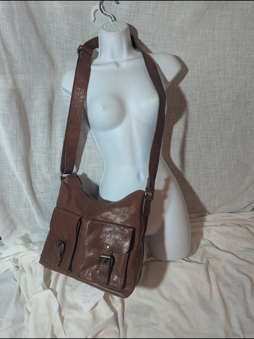 Women’s Brown Leather Crossbody Bag with Front Flap Pockets